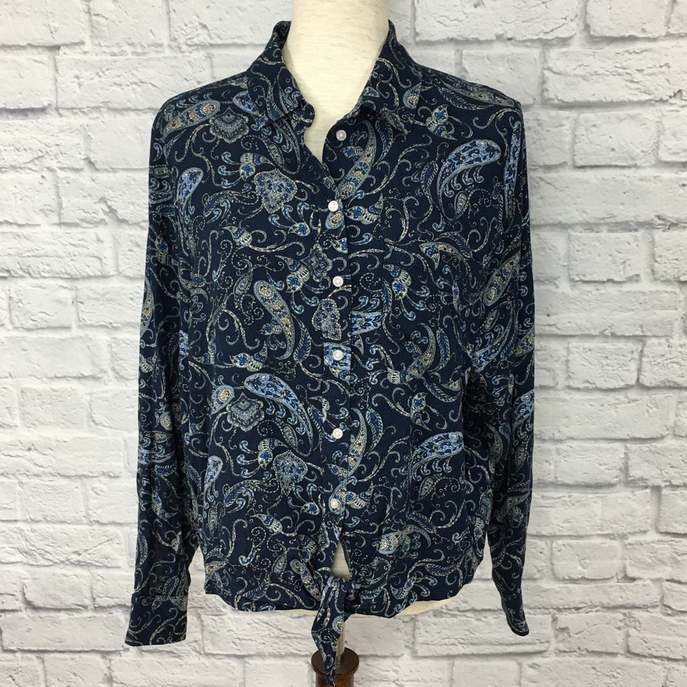 H&M button down paisley long sleeve top, size 10